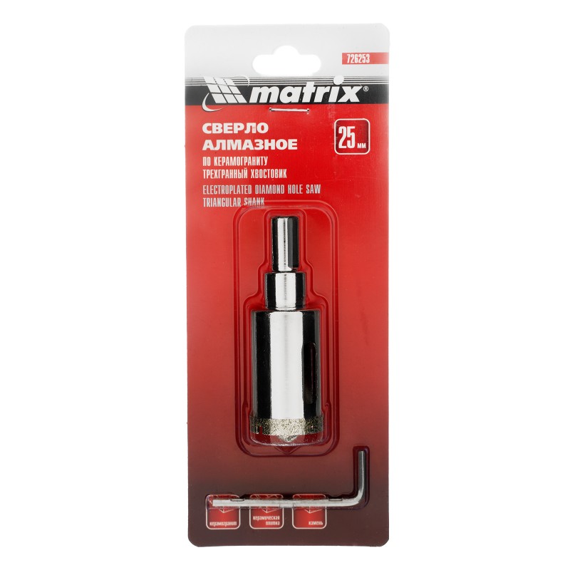 Коронка по керамограниту алмазн.25х67мм, 3-гр. хв. Matrix